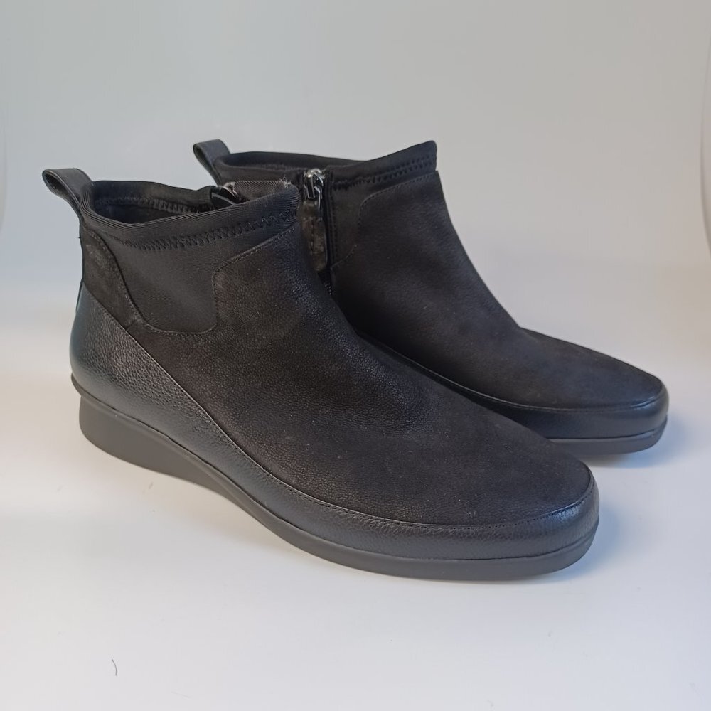 Nurture Comfort Brand Ankle Boots Black Leather Neoprene Zip Booties Womens 7 M